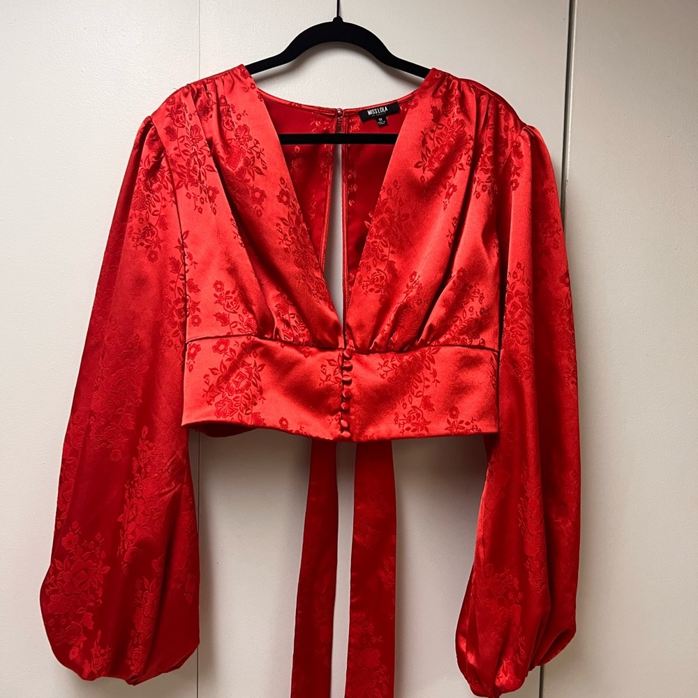 Red Faux Silk Crop Piece